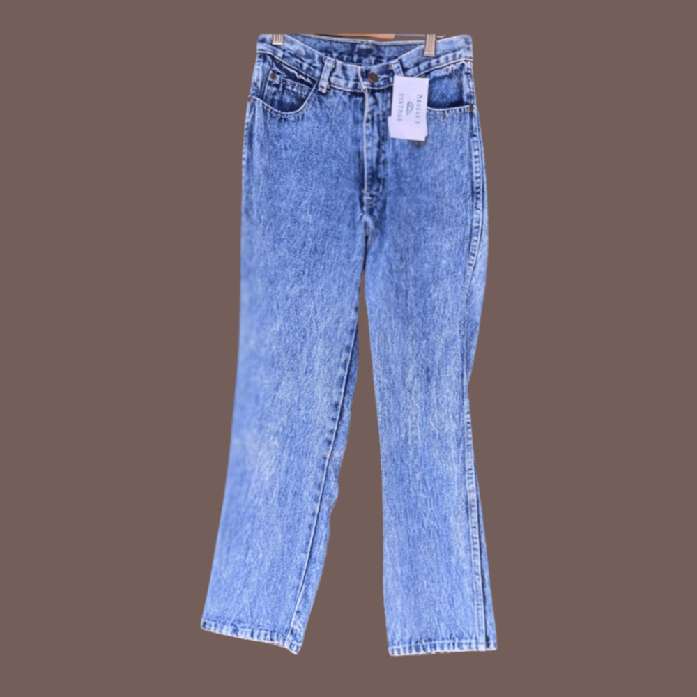FEIDIAO Acid Wash Jeans | Embroidered “Basket” | Size 4 | Vintage - Picture 2 of 5